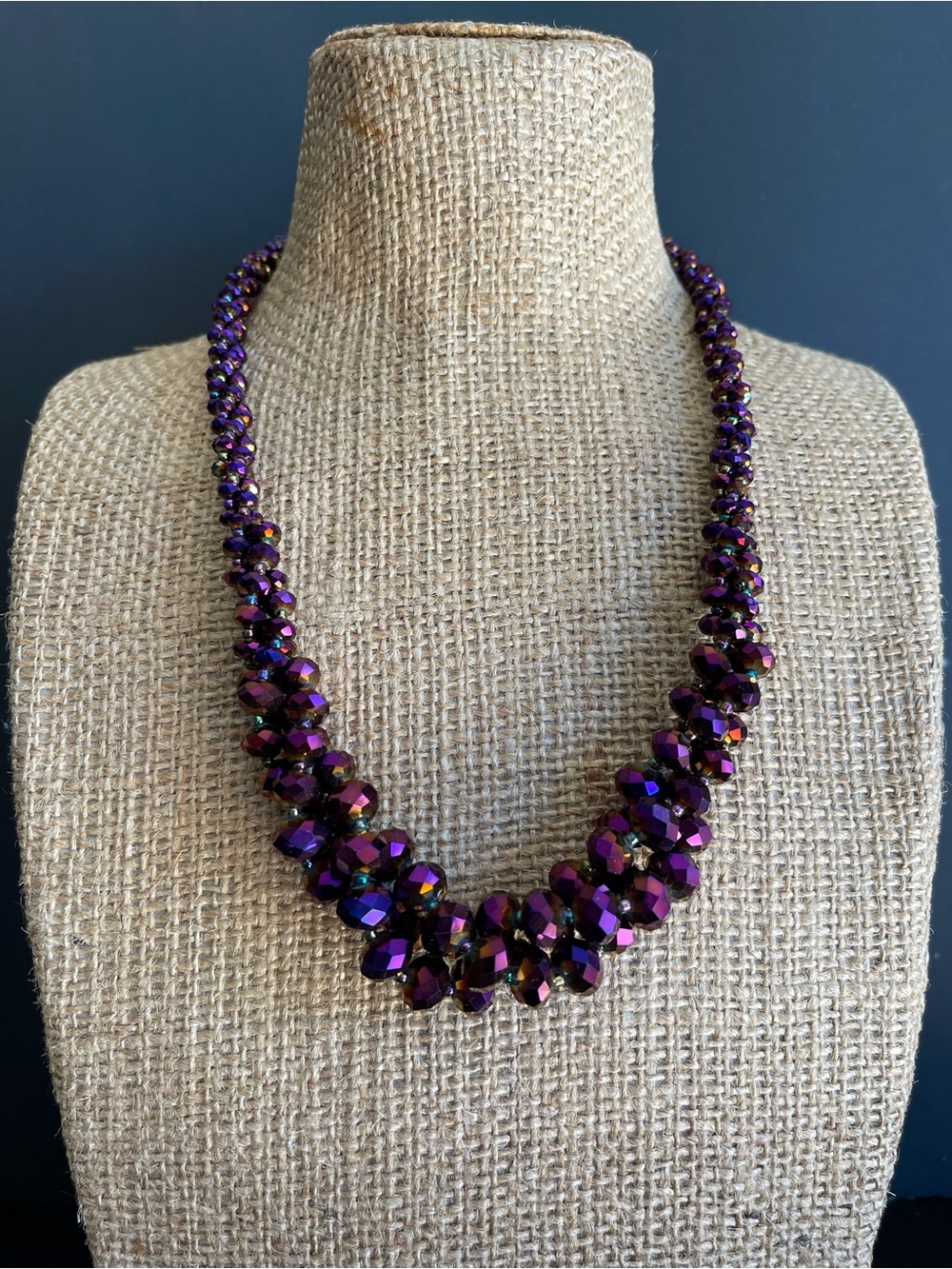 Purple faceted glass beaded Statement Necklace.